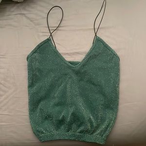 Free People Green sparkly crop top